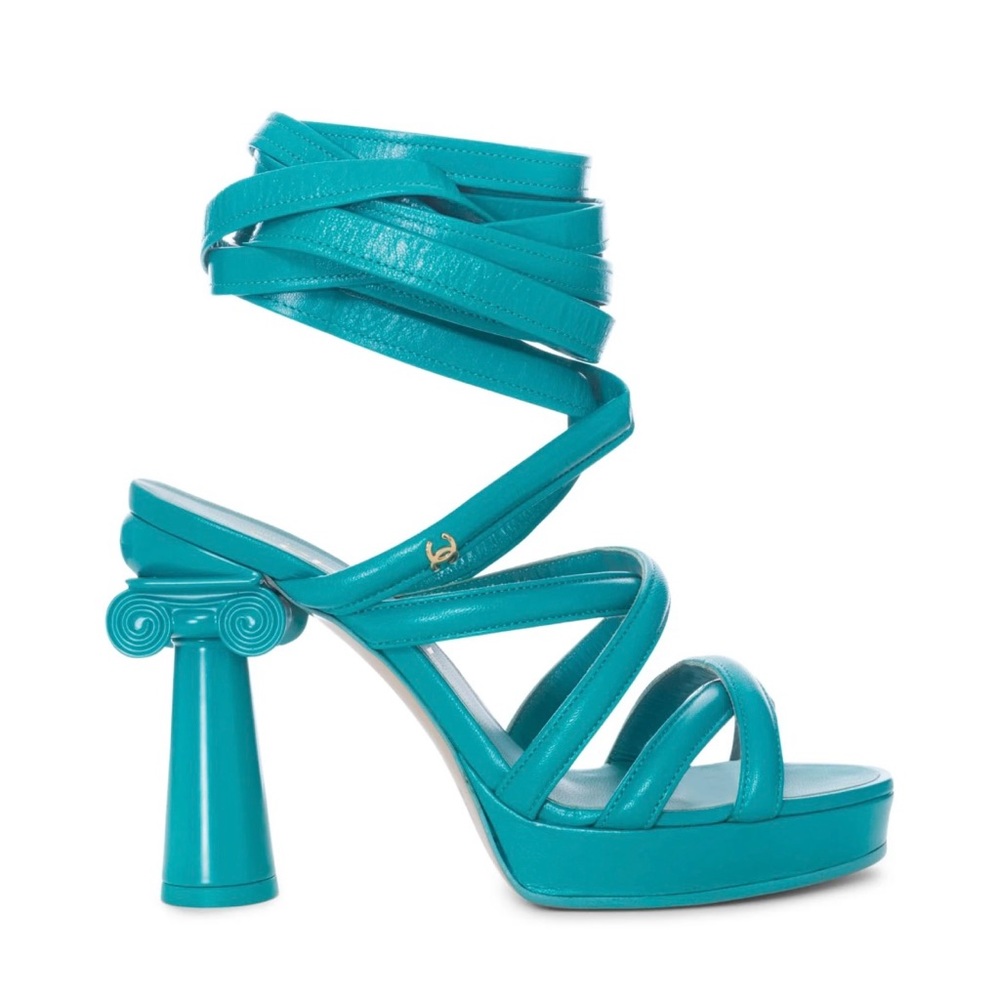 CHANEL Turquoise Platform Sandals - Picture 2 of 10
